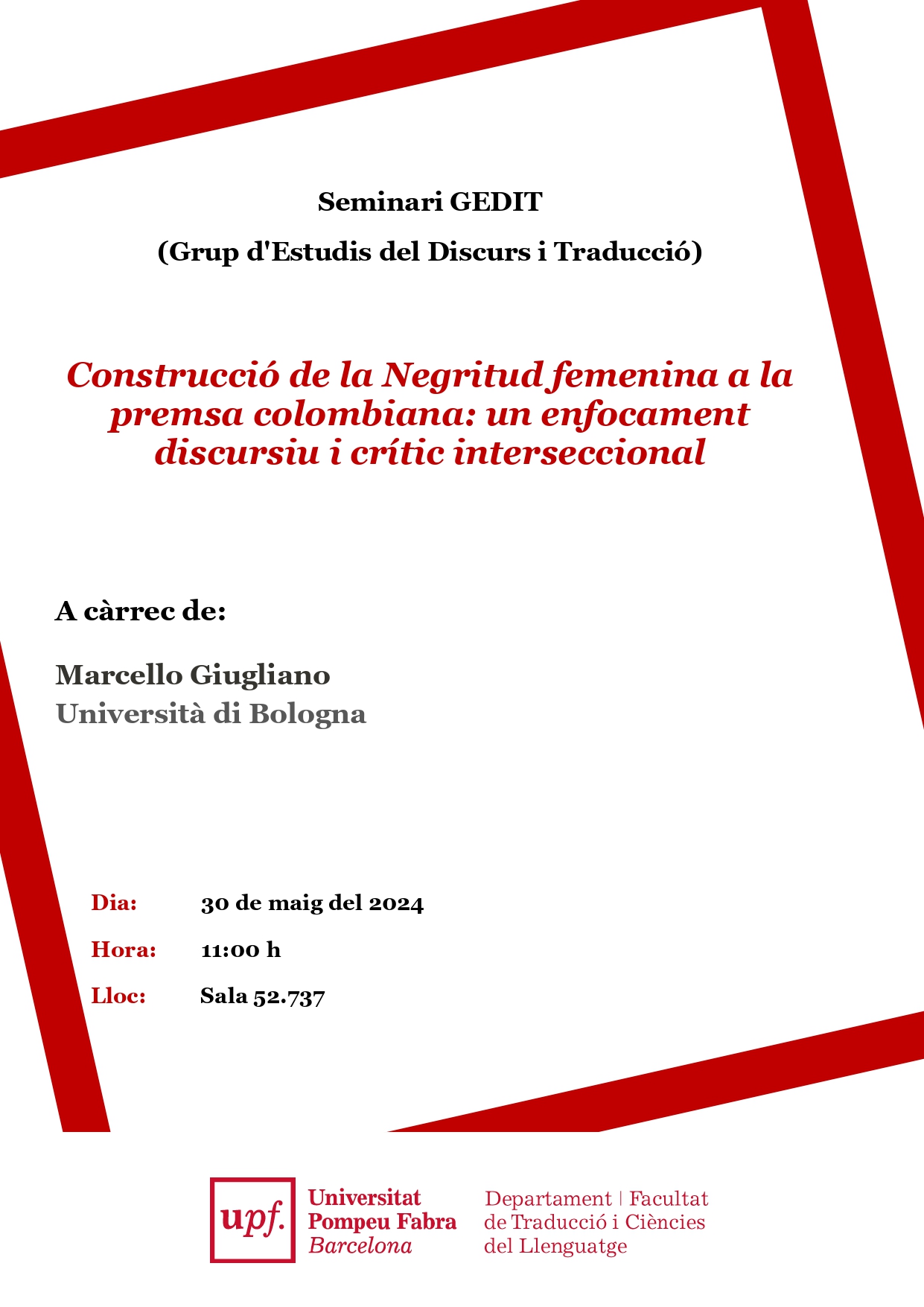 30/05/2024 Seminari del GEDIT, a càrrec de Marcello Giugliano (Università di Bologna)